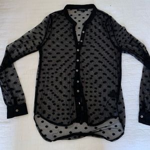 Sheer black button down polka dot top
